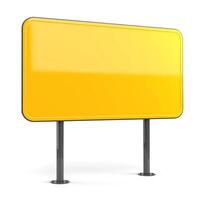 Blank yellow road sign on two metallic poles, perfect for customization. photo