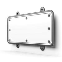 Blank metal sign holder with no text or illustrations, ideal for customization or creative projects. photo