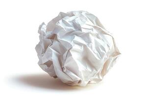Crumpled white paper ball on a clean surface, symbolizing creativity and discarded ideas. photo