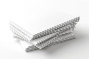 A neat stack of blank white paper sheets against a clean background, ideal for various creative projects. photo