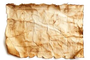 Old weathered parchment paper with textured creases and a vintage appearance. photo