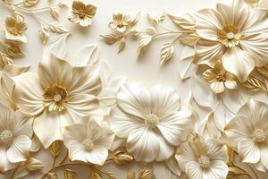 Elegant beige and gold floral relief design featuring intricate flowers and leaves, creating a sophisticated aesthetic. photo