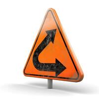 Caution sign with a U-turn symbol, emphasizing road safety. photo