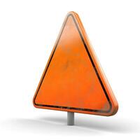 A triangular warning sign in a bright orange hue, symbolizing caution and alertness. photo