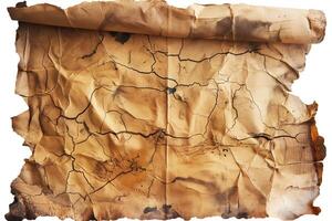An aged, weathered parchment with cracks and stains, showcasing a vintage feel ideal for creative projects. photo