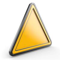 A vibrant yellow triangular warning sign with a metallic border, symbolizing caution and alertness. photo