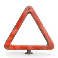 A weathered red triangular warning sign, symbolizing caution and alertness in any setting. photo