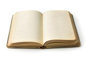 An open, blank notebook with lined pages, inviting thoughts and creativity. photo