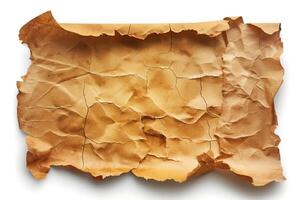 Aged, crumpled parchment paper with intricate cracks and warm tones, evoking a sense of history and nostalgia. photo