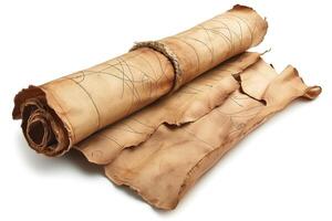 A rolled ancient parchment adorned with intricate markings, evoking a sense of history and mystery. photo