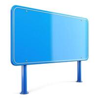 A blank blue signage board standing on two sturdy legs, ready for text or graphics. photo