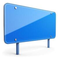 Blank blue road sign standing on a minimalist design, perfect for adding custom messages or advertising. photo