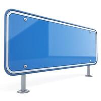 A shiny blue blank billboard, featuring smooth edges and metallic poles, perfect for advertising space. photo