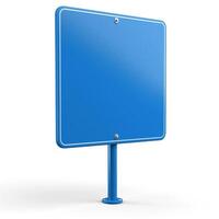 A blank blue traffic sign stands alone against a white background, symbolizing potential warnings or messages. photo