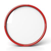A glossy round white plate with a vibrant red rim, perfect for showcasing culinary creations. photo