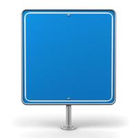 A blank blue signpost on a white background, ideal for adding custom messages or symbols. photo