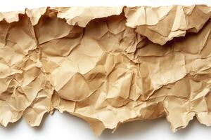 Close-up of crumpled brown paper texture, showcasing its unique creases and folds. photo