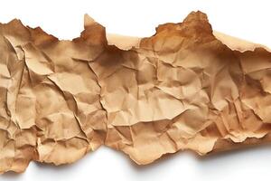 Close-up of crumpled brown paper with textured details and a warm tone. photo