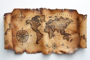 An intricately detailed vintage world map on aged parchment, evoking a sense of adventure and exploration. photo