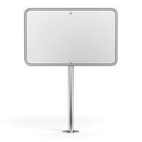 A blank road sign on a polished metal pole, ready for new information. photo