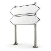 A pair of blank roadside directional signs, ready for guidance, set against a minimalistic backdrop. photo