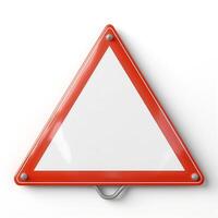 Empty triangular warning sign with a bold red border, designed for use in safety and road alert situations. photo