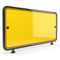A vibrant yellow warning sign with a sleek black frame, designed to capture attention in various environments. photo