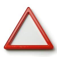 Empty red triangular warning sign with a glossy finish. photo