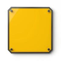 Blank yellow sign with a glossy finish and black borders, perfect for customization. photo