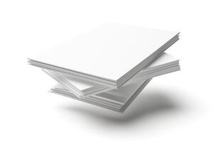 A stack of crisp, white sheets of paper floating elegantly against a soft white background. photo