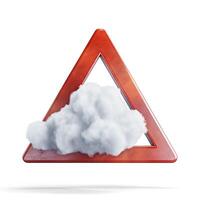 A red warning triangle with a fluffy white cloud inside, symbolizing caution in weather conditions. photo