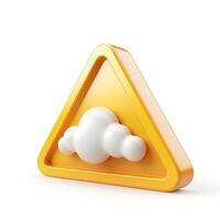 A bright yellow triangular warning sign featuring a stylized white cloud, symbolizing weather alerts or environmental issues. photo