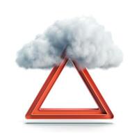A stylized red triangle with a fluffy gray cloud hovering above it, symbolizing a warning or alert. photo