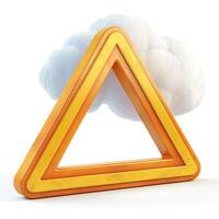 A vibrant 3D orange triangle frame with soft clouds in the background, creating a whimsical and imaginative atmosphere. photo