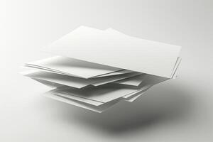 A stack of blank, white sheets of paper floating in a minimalistic setting. photo