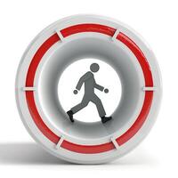 A person walks through a lifebuoy symbolizing safety and support, highlighting concepts of guidance and protection. photo
