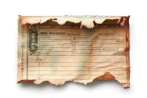 An aged and weathered document featuring faded text and intricate details, showcasing historical significance. photo
