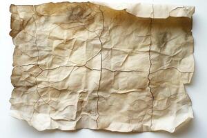 Aged parchment paper with intricate creases and darkened edges, showcasing a vintage, rustic charm. photo
