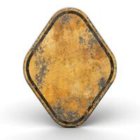 A vintage, worn-out diamond-shaped sign with a rusty texture, evoking nostalgia and a sense of history. photo