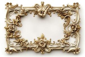 Ornate gold and white vintage picture frame with floral motifs, ideal for showcasing artwork or photographs. photo