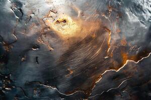 Close-up of a metallic surface showcasing intricate textures and reflective patterns. photo