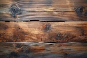 Textured wooden planks with a rustic finish, showcasing rich brown tones and natural grain patterns. photo