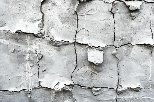 Textured gray wall with deep cracks and uneven surface, creating an industrial and weathered look. photo
