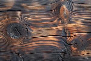 Close-up of charred wood with mesmerizing grain patterns and rich textures highlighting the beauty of nature. photo