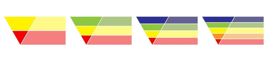 Funnel chart or inverted pyramid diagram divided into four colorful layers. Concept of 4-staged sales model. Minimal infographic design template. Modern flat illustration for business report. vector