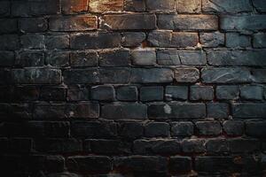 Moody close-up of dark, textured brick wall with occasional highlights. photo
