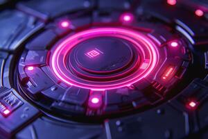 Futuristic technology with glowing pink lights in a high-tech design, showcasing intricate details and advanced aesthetics. photo