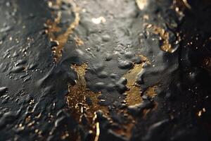 An abstract close-up of textured surface with gold accents contrasting against a dark background, creating an intriguing visual effect. photo