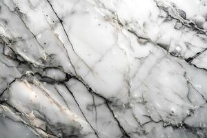 Elegant white marble surface with striking black veining, ideal for interior design. photo