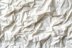 Close-up of crumpled white paper texture with intricate folds and shadows. photo